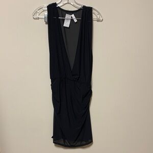 Sunshine 79 swim coverup - black mesh sheer mini dress swim cover w plunge neck